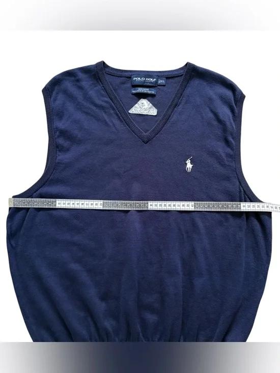 Polo Golf Ralph Lauren Sweater Vest Mens XL Blue Knit 100% Cotton V Neck Preppy - Picture 7 of 12